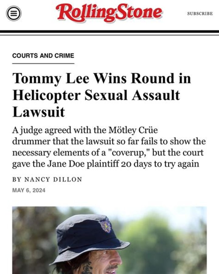 Tommy Lee Faces Lawsuit for Alleged Sexual Assault in Helicopter Post Cocaine Use